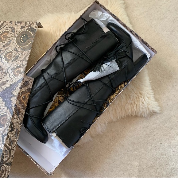 Ulla Johnson Atlas Moccasin Raven Black Bohemian Wrap Braided Knee Boots 5 - Picture 6 of 16